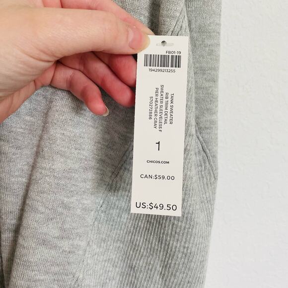 Chico’s Rib-Trim Sweater Tank Gray Medium NWT - Picture 4 of 6